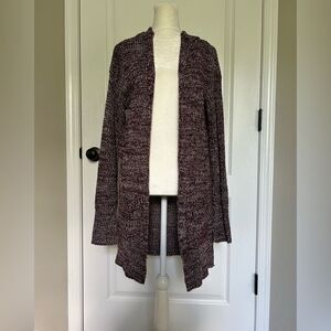 Poof! New York Women’s Maroon Knit Open Front Hooded Sweater Cardigan Size Large